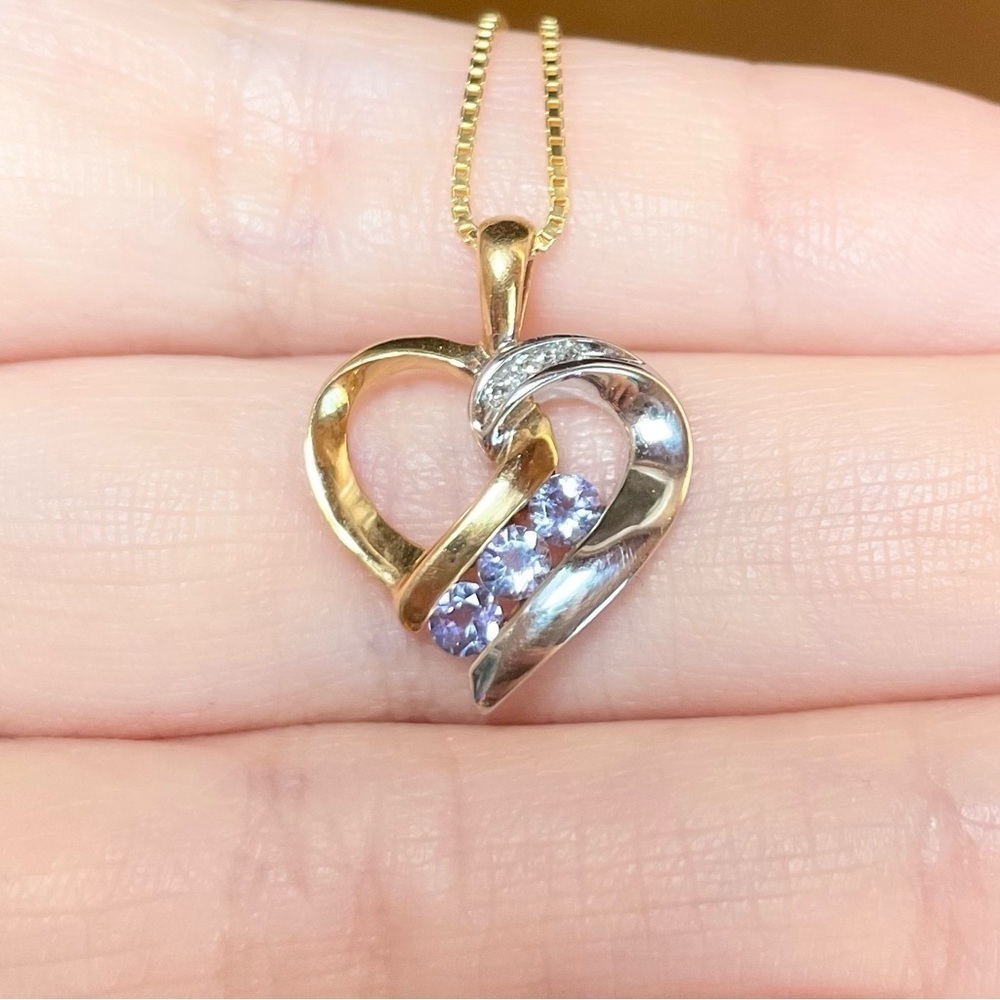 10k Tanzanite Diamond cluster heart solid yellow white gold purple blue … - Picture 4 of 9